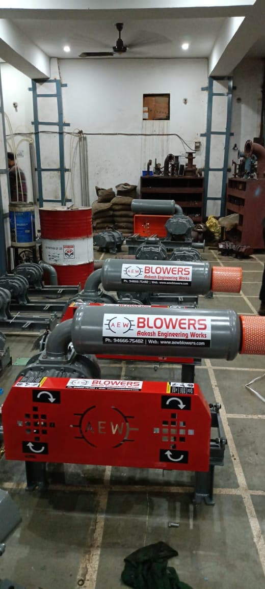 Twin AEW root blowers with suction silencers assembled in workshop